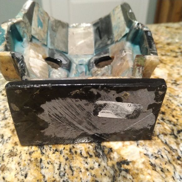 Mayan Death Mask Mother Pearl Onyx Abalone Burial Mosaic Sculpture Folk Art - Picture 5 of 11